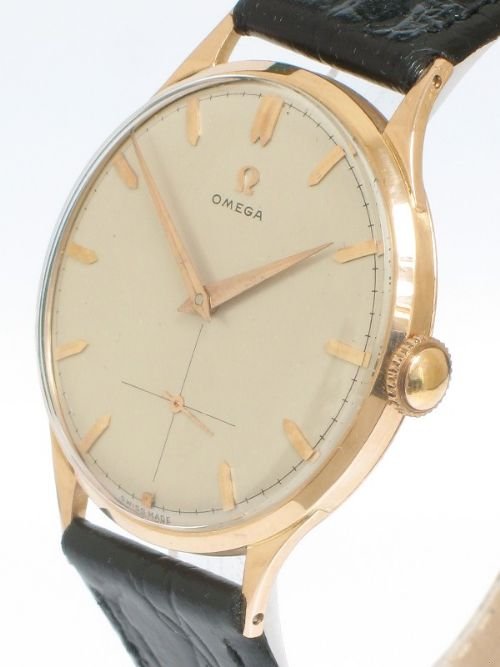 fig 2. STUNNING SOLID 18ct 18K ROSE PINK GOLD OVERSIZE OMEGA CALIBRE 283 MENS WATCH C1960