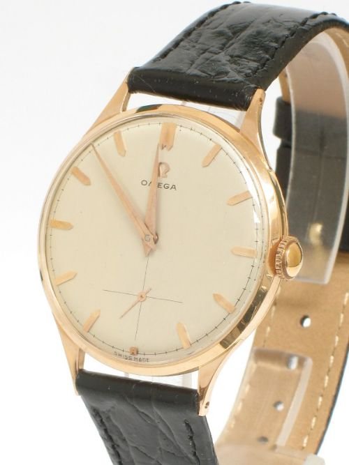 fig 4. STUNNING SOLID 18ct 18K ROSE PINK GOLD OVERSIZE OMEGA CALIBRE 283 MENS WATCH C1960