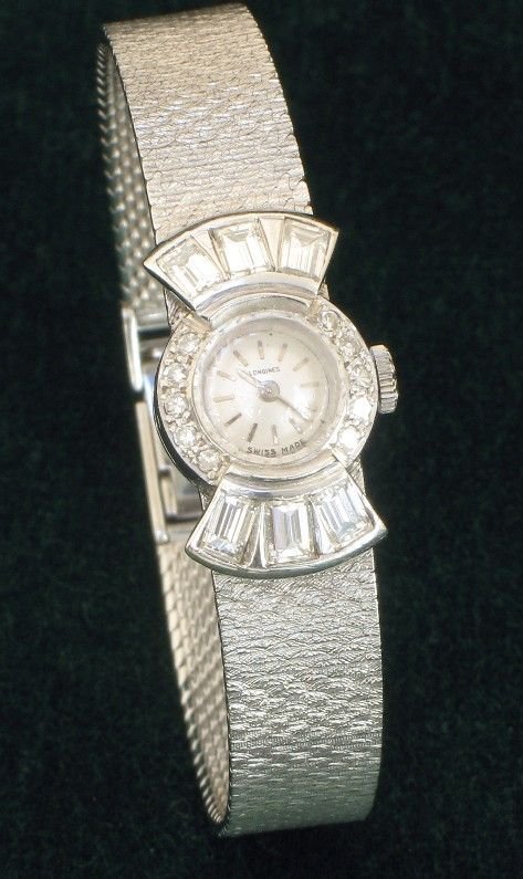 fig 2. BEAUTIFUL PLATINUM AND DIAMOND LADIES COCKTAIL WATCH BY LONGINES C1960