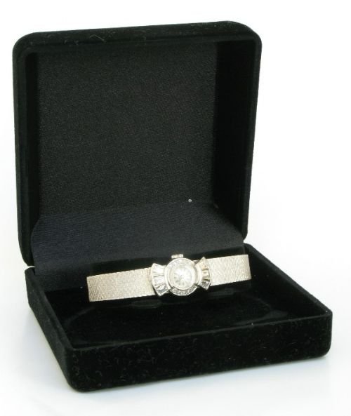 fig 4. BEAUTIFUL PLATINUM AND DIAMOND LADIES COCKTAIL WATCH BY LONGINES C1960
