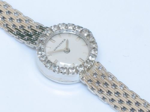 fig 1. BEAUTIFUL 18ct WHITE GOLD AND DIAMOND LADIES COCKTAIL WATCH BY LONGINES C1960