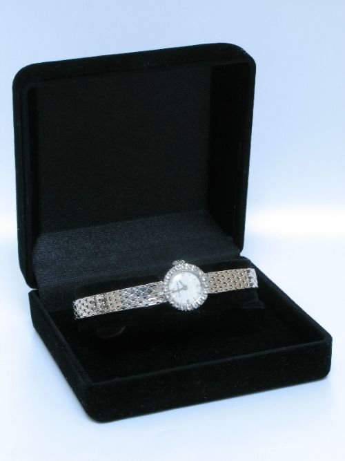 fig 4. BEAUTIFUL 18ct WHITE GOLD AND DIAMOND LADIES COCKTAIL WATCH BY LONGINES C1960