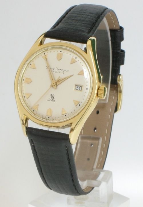 fig 1. EXCEPTIONAL SOLID 18CT GOLD GIRARD PERREGAUX GYROMATIC 39 JEWEL MENS WATCH C1960