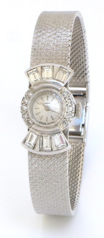 Beautiful Platinum and Diamond Ladies Cocktail Watch by Longines C1960