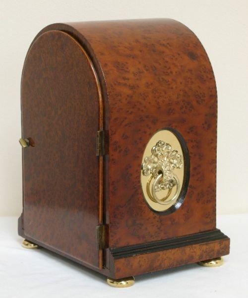 fig 2. BEAUTIFUL VICTORIAN AMBOYNA CASED TIMEPIECE MANTEL CLOCK CONYERS IPSWICH C1880
