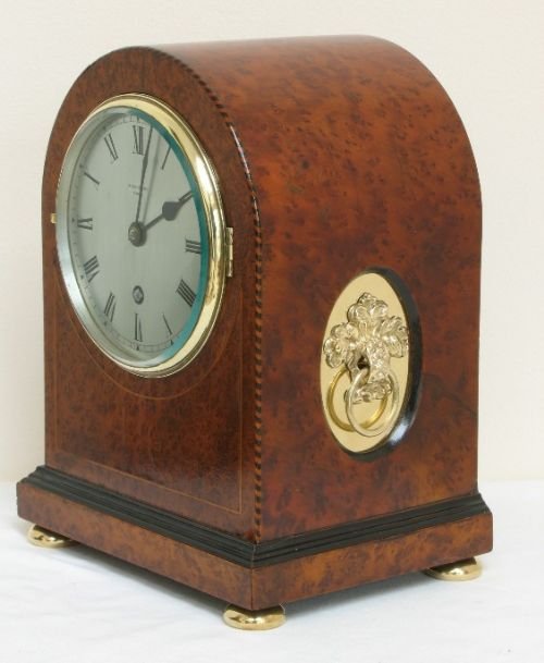 fig 3. BEAUTIFUL VICTORIAN AMBOYNA CASED TIMEPIECE MANTEL CLOCK CONYERS IPSWICH C1880