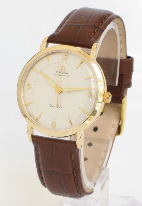fig 4. SUPERB SOLID 9ct GOLD OMEGA GENEVE AUTOMATIC CAL 501 VINTAGE MENS WATCH C1957-58