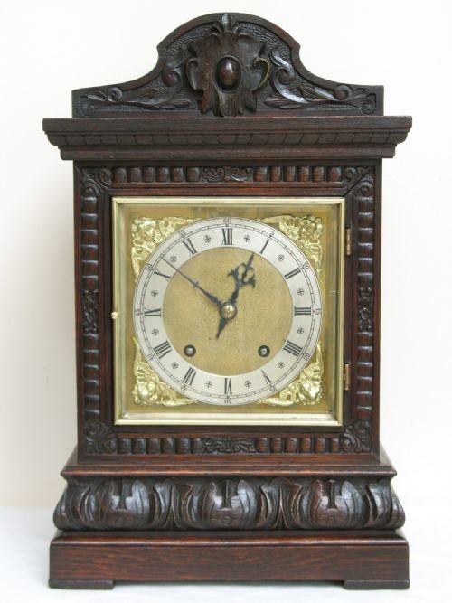 Superb Victoiran Oak Ting Tang Mantel Clock by Winterlader and Hoffmeier C1880