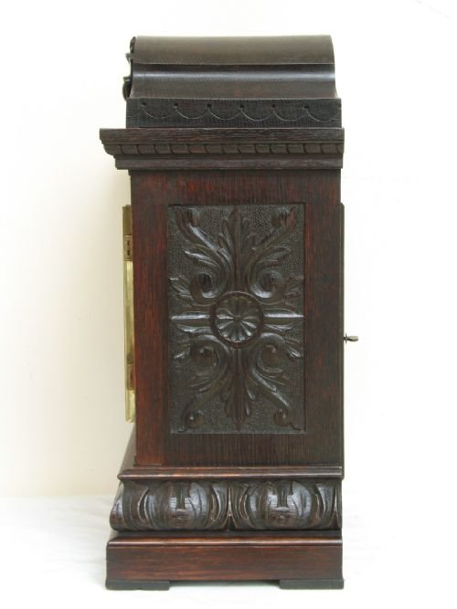 fig 2. SUPERB VICTOIRAN OAK TING TANG MANTEL CLOCK BY WINTERLADER AND HOFFMEIER C1880