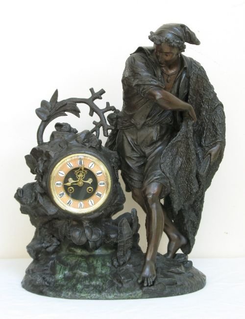 Stunning Large French Figural Patinated Fisherman Clock by Samuel Marti 1880