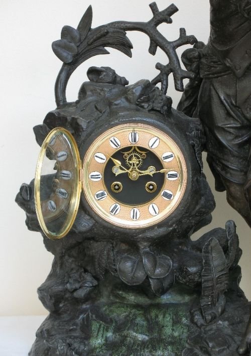 fig 1. STUNNING LARGE FRENCH FIGURAL PATINATED FISHERMAN CLOCK BY SAMUEL MARTI 1880
