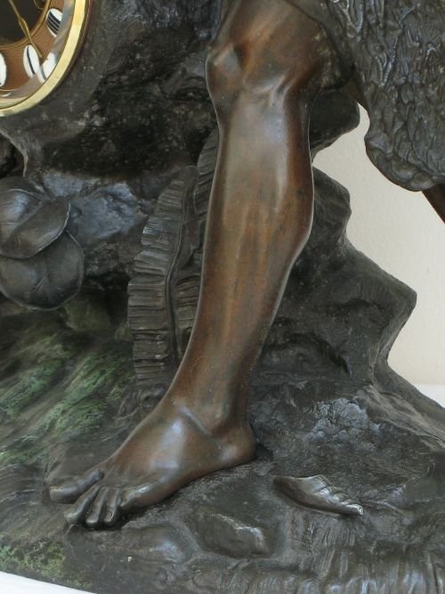 fig 3. STUNNING LARGE FRENCH FIGURAL PATINATED FISHERMAN CLOCK BY SAMUEL MARTI 1880