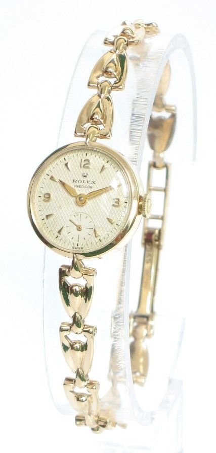 	
Exquisite Solid 9ct Gold Ladies Rolex Precision Cocktail Watch Original Box 1955/56