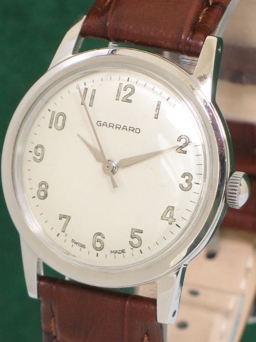 fig 1. RARE ORIGINAL SOLID STAINLESS STEEL MANUAL WIND GARRARD MENS WATCH c1960