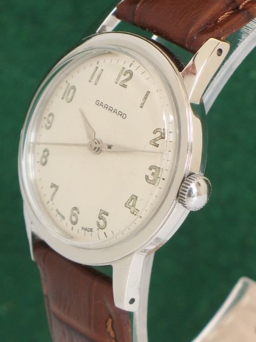 fig 2. RARE ORIGINAL SOLID STAINLESS STEEL MANUAL WIND GARRARD MENS WATCH c1960