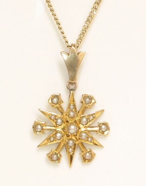 fig 1. VERY PRETTY SOLID 9CT GOLD AND SEED PEARL PENDANT C1890