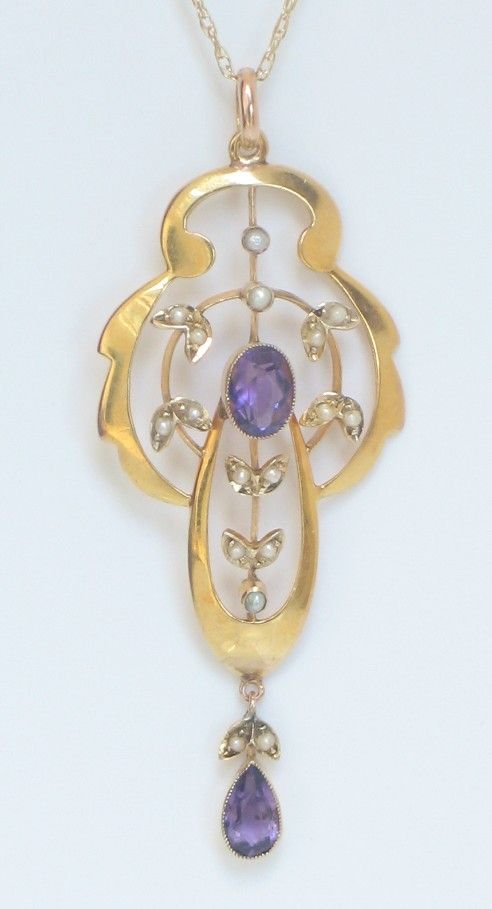 fig 1. BEAUTIFUL VICTORIAN ART NOUVEAU 9CT GOLD AND AMETHYST PENDANT C1890