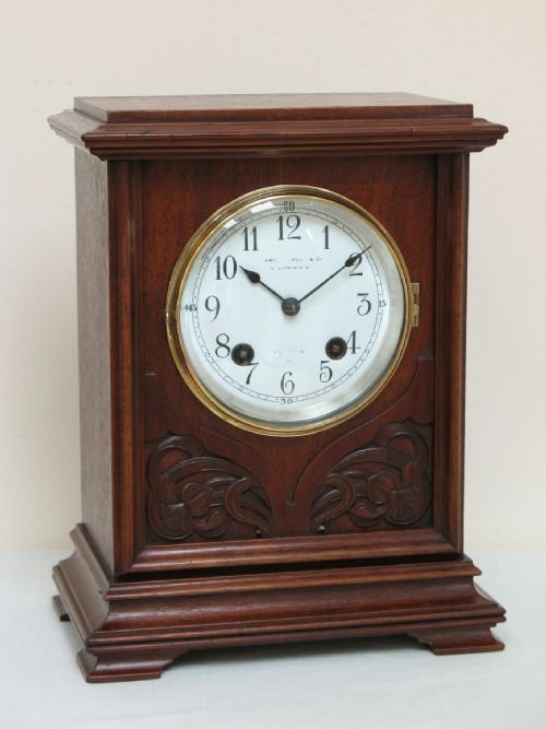 Superb Victorian Art Nouveau Mahogany Mantel Bracket Clock C1890