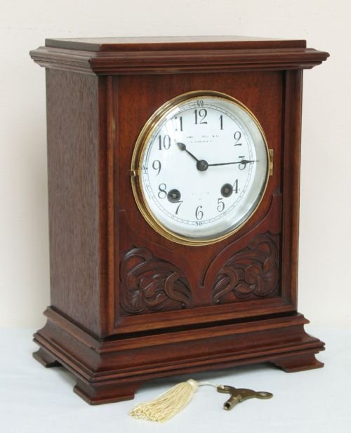 fig 3. SUPERB VICTORIAN ART NOUVEAU MAHOGANY MANTEL BRACKET CLOCK C1890