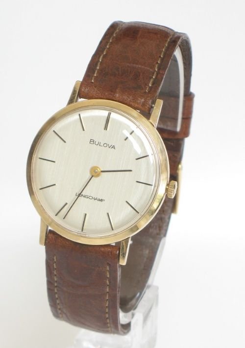 fig 1. SOLID 9CT GOLD BULOVA LONCHAMP MENS WATCH WITH ORIGINAL BOX