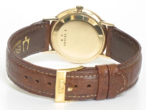 fig 2. SOLID 9CT GOLD BULOVA LONCHAMP MENS WATCH WITH ORIGINAL BOX