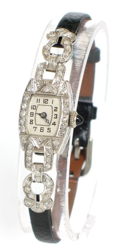 Exquisute Platinum and Diamond Art Deco Ladies Cocktail Watch C1950
