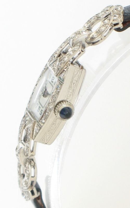 fig 1. EXQUISUTE PLATINUM AND DIAMOND ART DECO LADIES COCKTAIL WATCH C1950