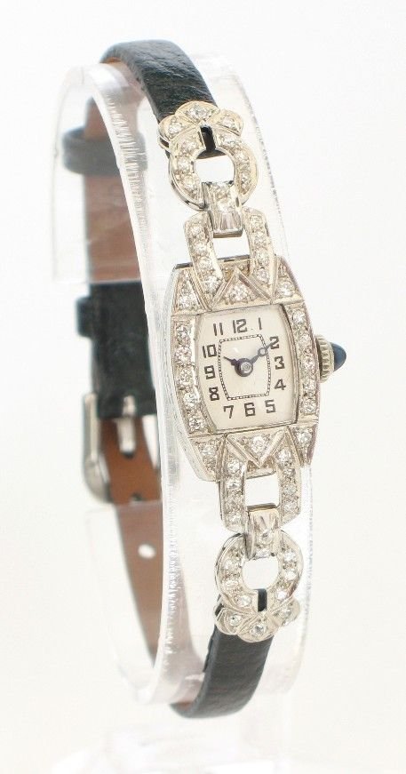 fig 2. EXQUISUTE PLATINUM AND DIAMOND ART DECO LADIES COCKTAIL WATCH C1950