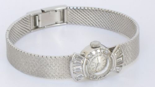 fig 1. BEAUTIFUL PLATINUM AND DIAMOND LADIES COCKTAIL WATCH BY LONGINES C1960