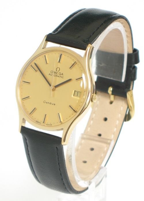 fig 1. STUNNING SOLID 9ct GOLD OMEGA GENEVE AUTOMATIC DATE MENS WATCH
