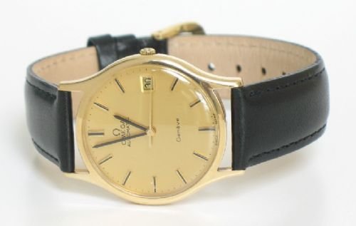 fig 2. STUNNING SOLID 9ct GOLD OMEGA GENEVE AUTOMATIC DATE MENS WATCH