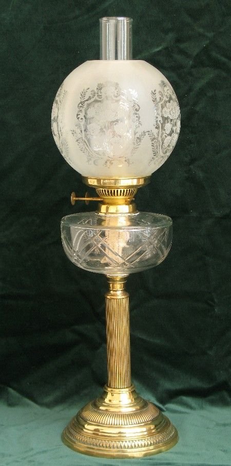 Stunning Tall Victorian Solid Brass and Cut Glass Oil Lamp C1890