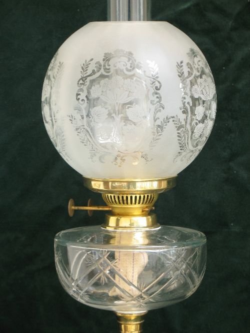 fig 1. STUNNING TALL VICTORIAN SOLID BRASS AND CUT GLASS OIL LAMP C1890