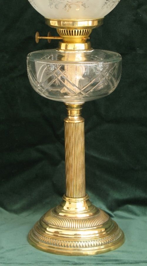 fig 2. STUNNING TALL VICTORIAN SOLID BRASS AND CUT GLASS OIL LAMP C1890