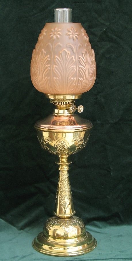 Beautiful Tall Victorian Art Nouveau Solid Brass Oil Lamp C1880