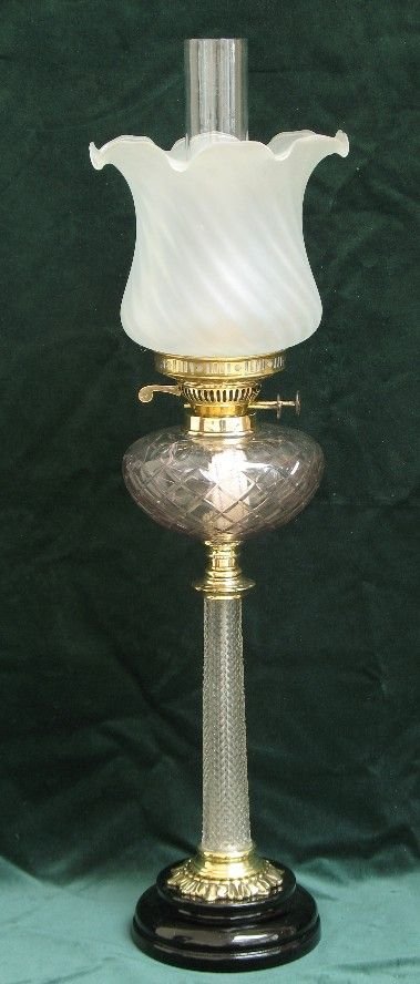 Rare Stunning Tall Victorian Solid Brass and Amethyst Cut Glass Oil Lamp C1890
