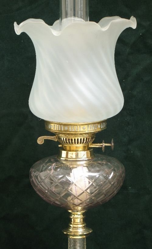 fig 3. RARE STUNNING TALL VICTORIAN SOLID BRASS AND AMETHYST CUT GLASS OIL LAMP C1890