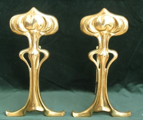 Stunning Rare Large Pair of Original Art Nouveau Victorian Fire Dogs Andirons C1880
