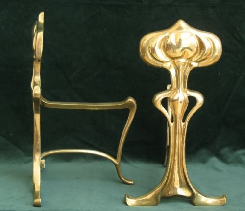 fig 2. STUNNING RARE LARGE PAIR OF ORIGINAL ART NOUVEAU VICTORIAN FIRE DOGS ANDIRONS C1880
