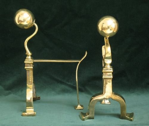 fig 1. BEAUTIFUL GENUINE VICTORIAN SOLID BRASS COMPANION SET AND FIRE DOGS OR ANDIRONS C1890