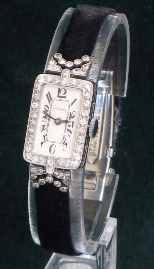 Exquisite Longines Platinum and Diamond Art Deco Ladies Cocktail Watch C1940