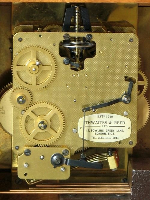 fig 4. BEAUTIFUL THWAITES AND REED BURR WALNUT WESTMINSTER CHIME BRACKET MANTEL CLOCK