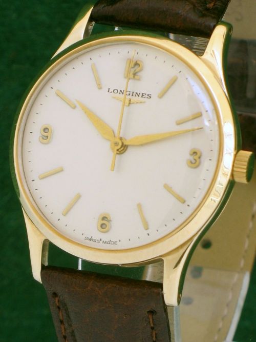 fig 1. STUNNING SOLID 9ct GOLD LONGINES MANUAL WIND CALIBRE 12.68ZS MENS WATCH c1959-60