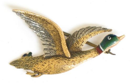 Beautiful Unique Solid 18ct Gold and Enamel Duck Brooch