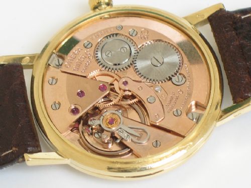fig 4. STUNNING RARE SOLID 18ct GOLD OMEGA GENEVE CAL 600 MENS WATCH WITH BOX