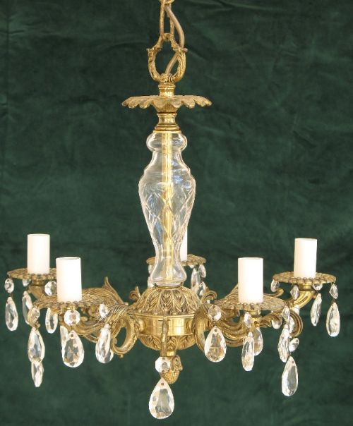 Genuine Pair of Edwardian Cut Glass Crystal and Brass Chandeliers C1910