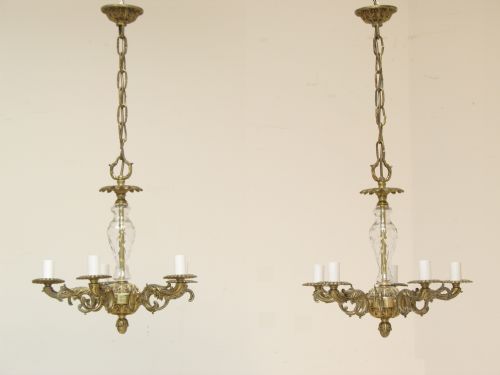 fig 1. GENUINE PAIR OF EDWARDIAN CUT GLASS CRYSTAL AND BRASS CHANDELIERS C1910