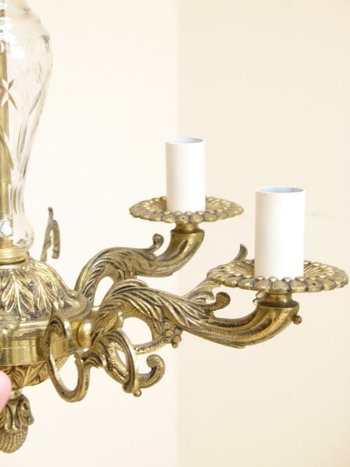 fig 2. GENUINE PAIR OF EDWARDIAN CUT GLASS CRYSTAL AND BRASS CHANDELIERS C1910