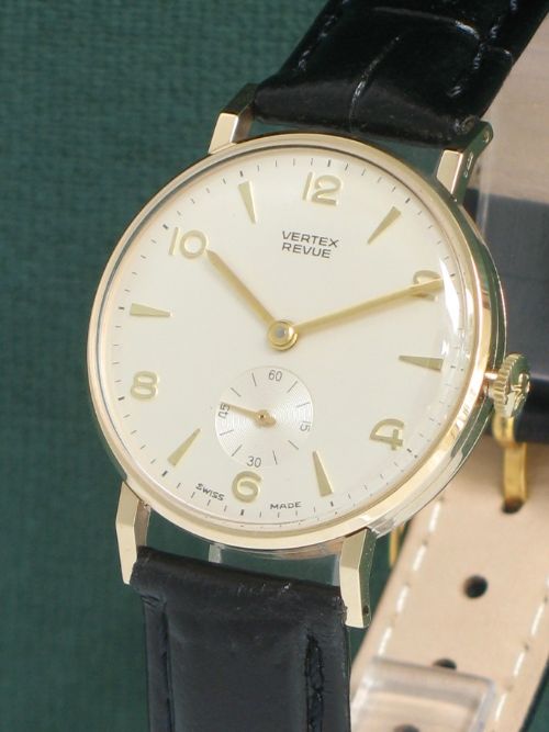 fig 1. STUNNING SOLID 9ct GOLD VERTEX REVUE MENS WATCH WITH ORIGINAL BOX