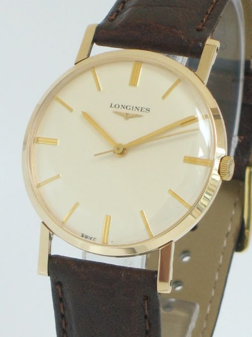 fig 1. SUPERB SOLID 9ct GOLD LONGINES 19.4S sSLIM MENS DRESS WATCH